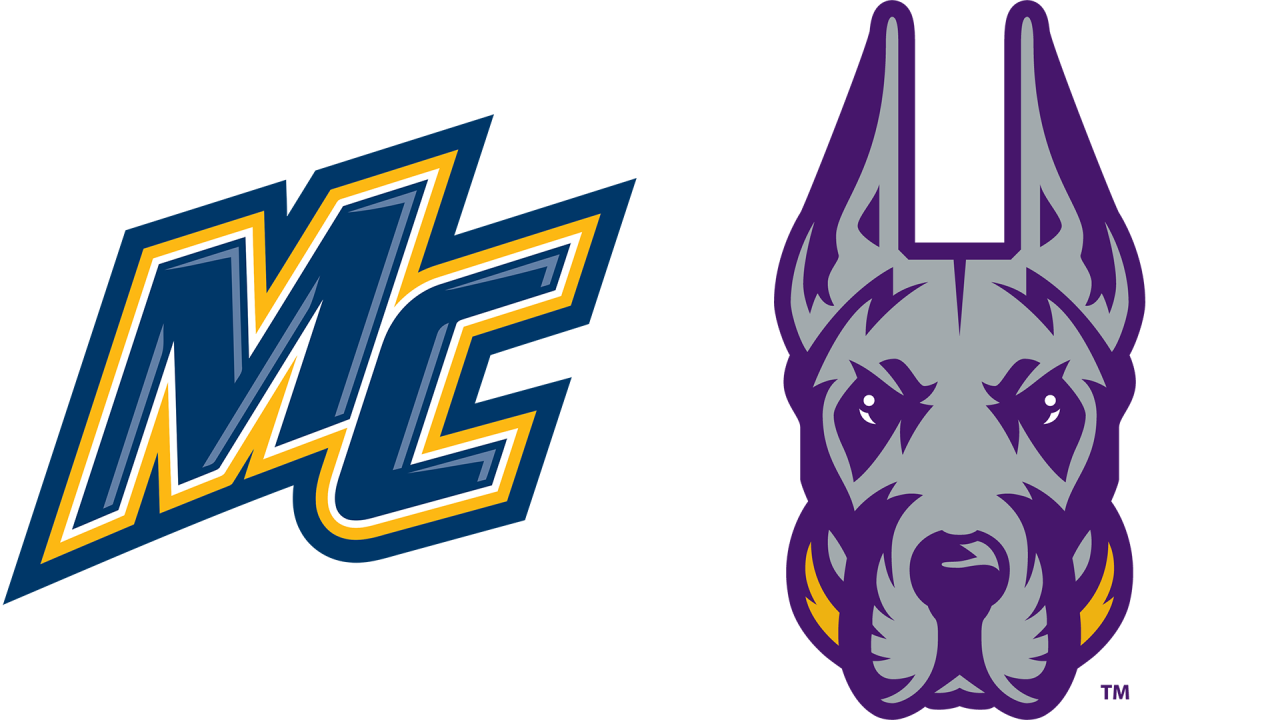 Merrimack College and UAlbany athletics logos